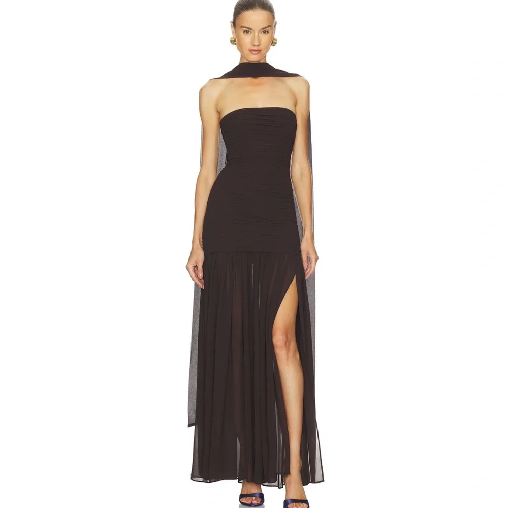 L'Academie Tia Gown in Brown Olive - Picture 2 of 10